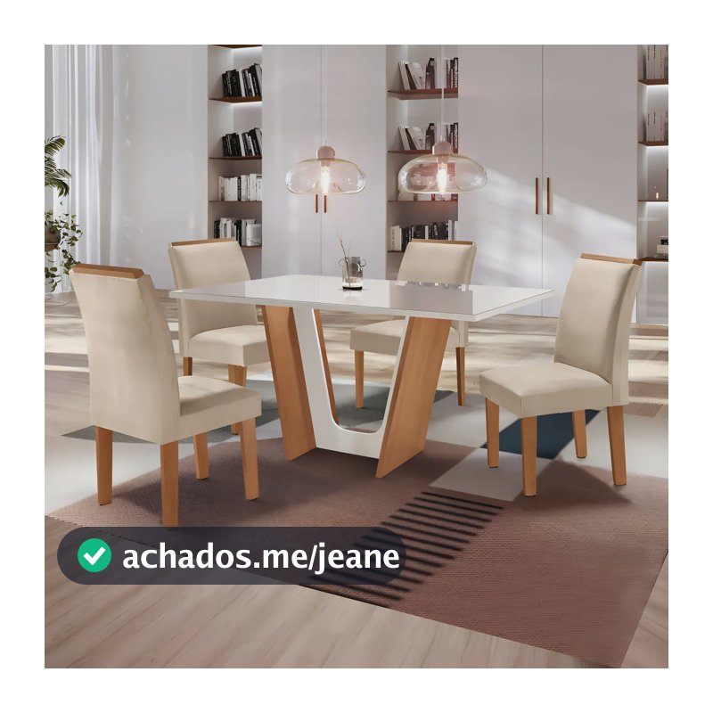 Mesa De Jantar Tampo Dakota Plus Vidro 120x80cm Com 4 Bcwt