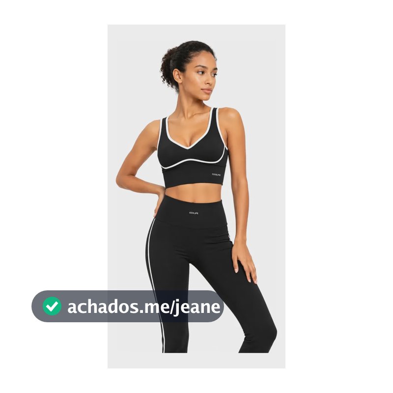 Conjunto Coolife Legging Comprida Cintura Alta Top Academia Preto Florido M