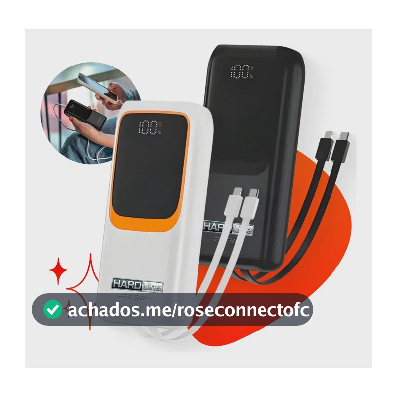 Power Bank Turbo Carregador Portátil 20000mah Turbo 22.5w Premium Universal Rápida Carga Para Celular iPhone Xiaomi... Preto/branco