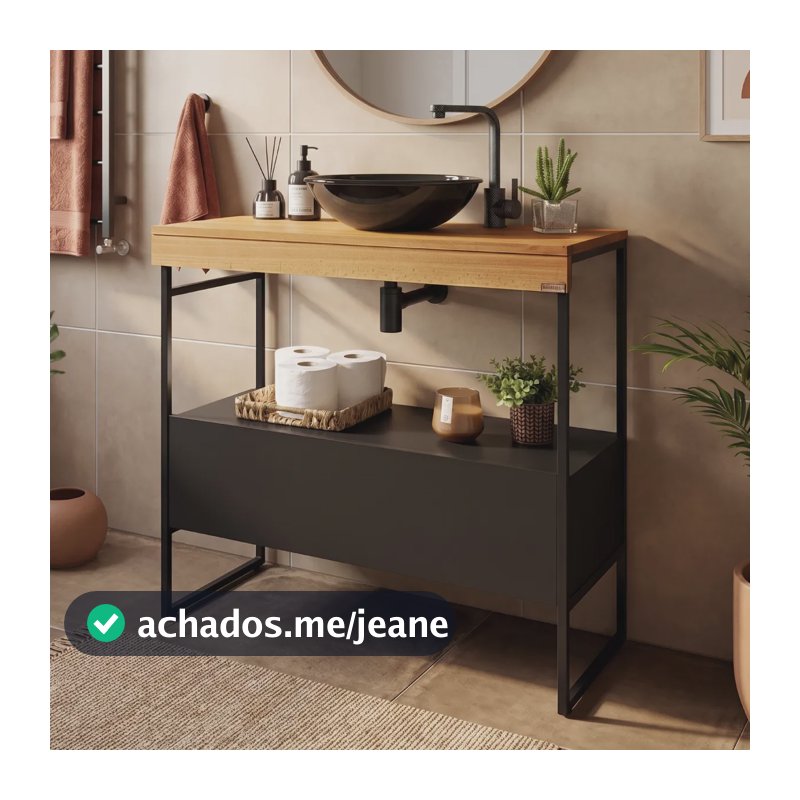 Bancada Gabinete Cuba Armário Banheiro Lavabo Taeda / Preto Preto Sem Furos