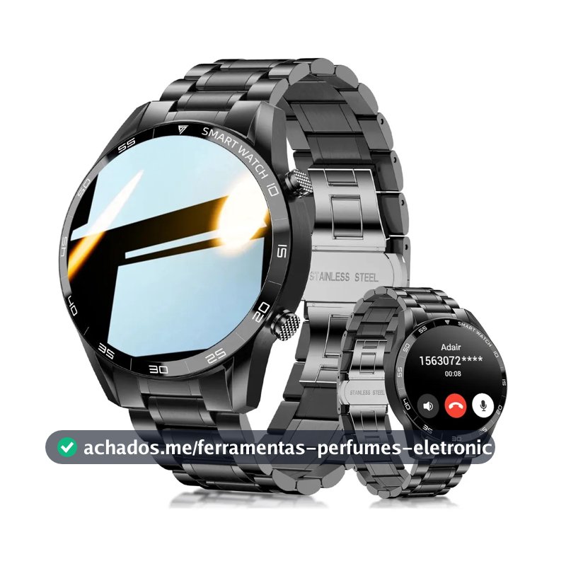 Smartwatch Foxbox Sport com Tela de 1.39" para Homens, Resistente à Água, Pulseira em Aço e Monitor Cardíaco