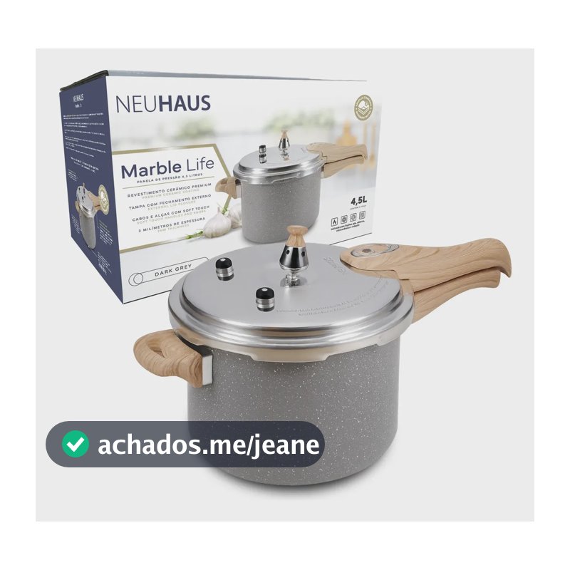 Panela de Pressão 4,5L Marble Life Neuhaus - Revestimento Antiaderente em Cerâmica com Acabamento Marmorizado na Cor Dark Grey, Base compatível com Indução, Alça e Cabo com Revestimento Suave ao Toque
