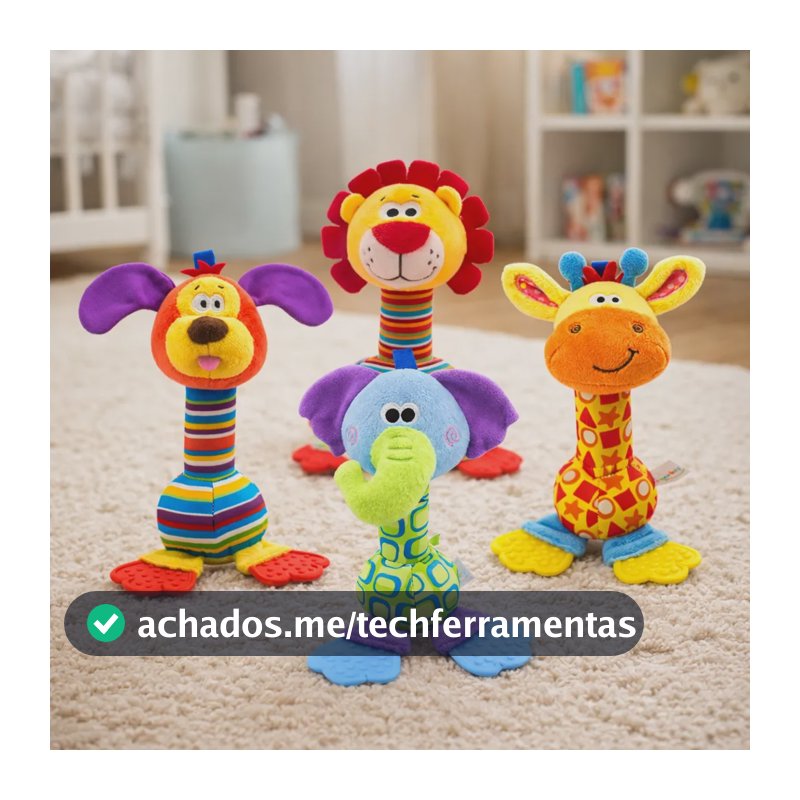 Chocalho Mordedor Bebê Pelúcia Brinquedo Sensorial Infantil Cachorro