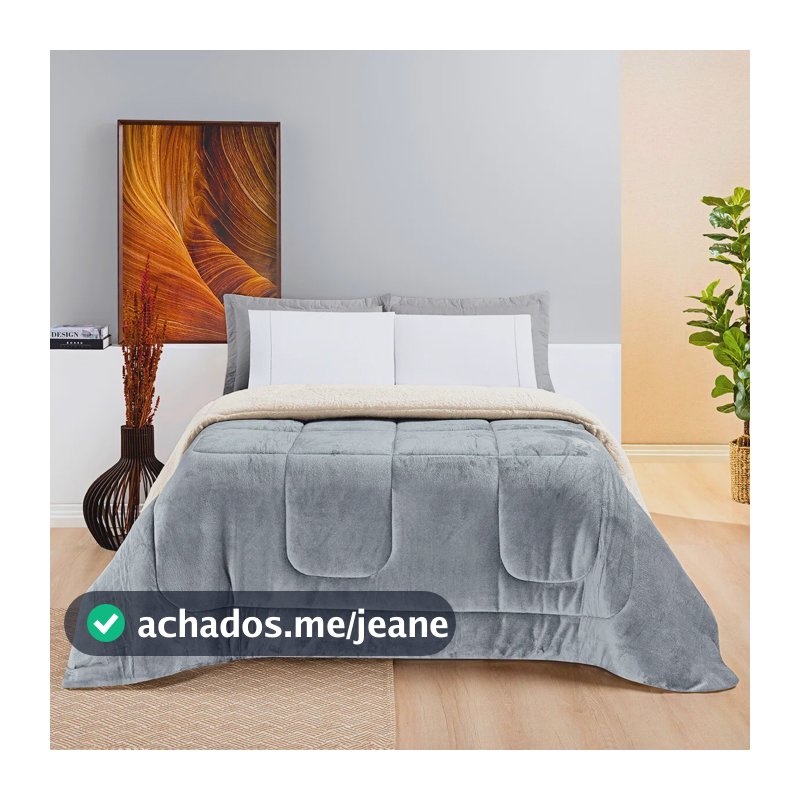 Coberdrom King Dupla Face Plush Sherpa Carneiro Quente Macio Cinza