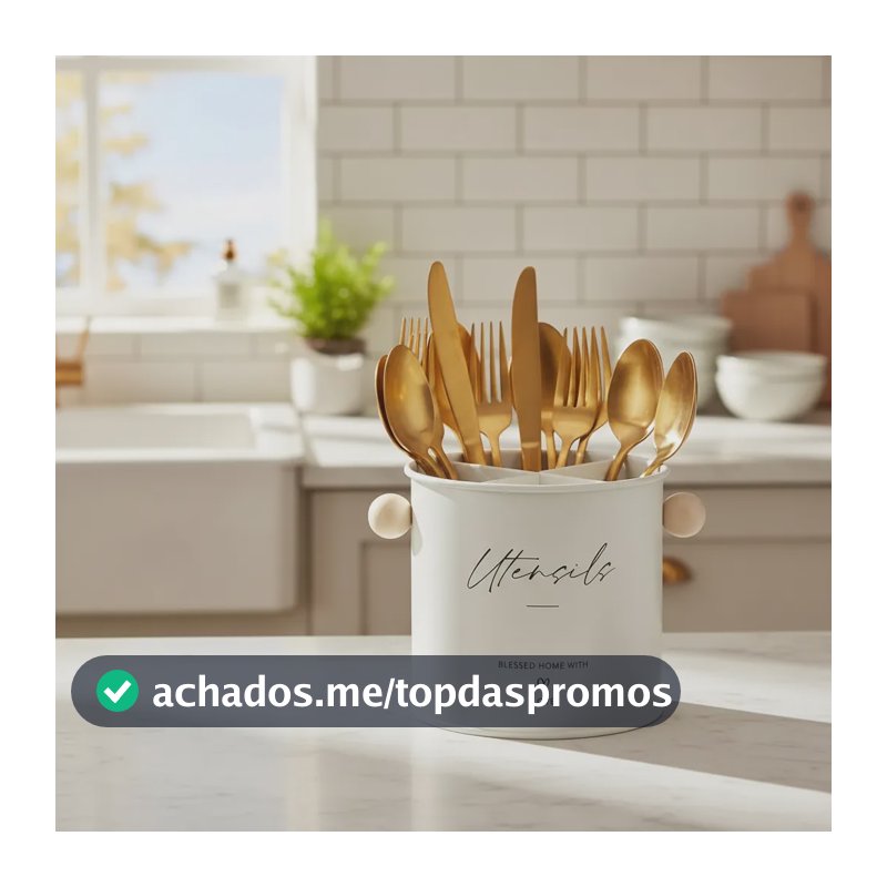 Porta Talheres Metal Mesa Luxo Facas Utensílios Moderno Mek Bege