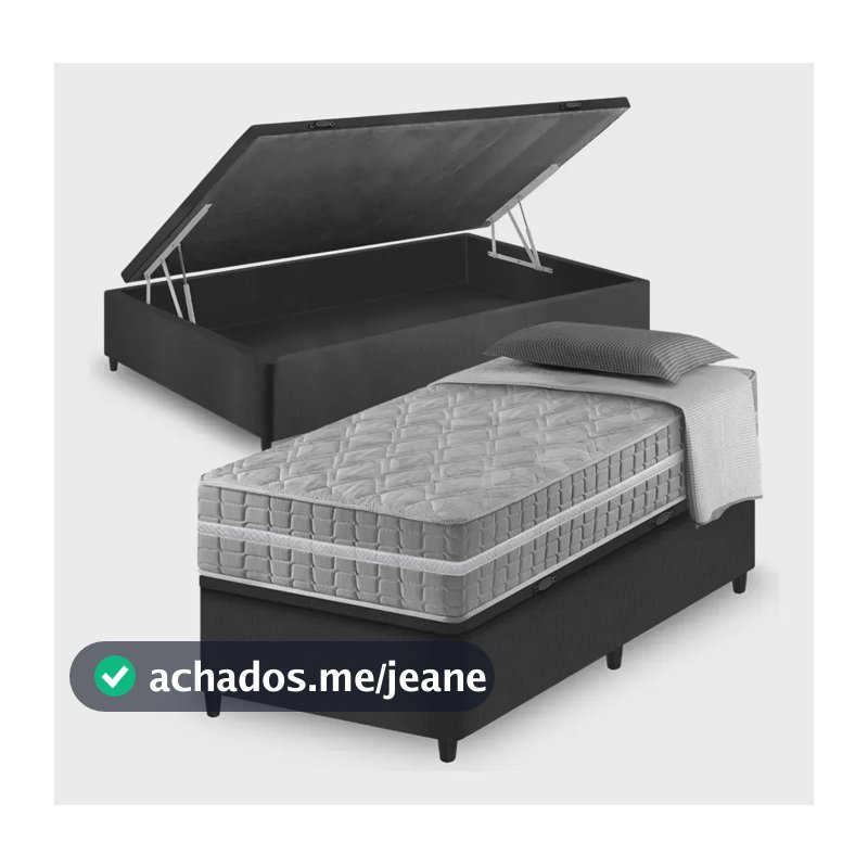 Cama Box Com Baú Preta Solteiro King + Colchão Alabama 96cm Preto
