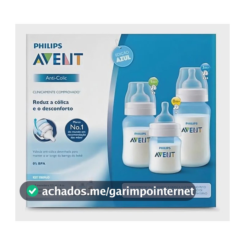 Kit 3 Mamadeira Avent Menino Anticólica 125/260/330ml Azul