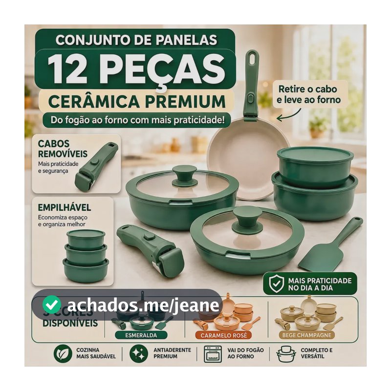 Conjunto de Panelas 12 Peças Cerâmica Antiaderente Premium Conjunto Fogão Cooktop Indução Gás Elétrico Pode Ir ao Forno Fundo Triplo Cozinha sem Óleo - VYROX