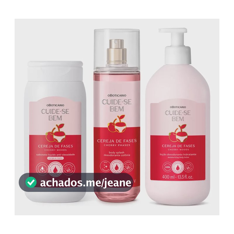 Combo Cuide-se Bem Cereja De Fases: Sabonete Líquido 2 Em 1 200ml + Loção Corporal 400ml +body Splash 200ml