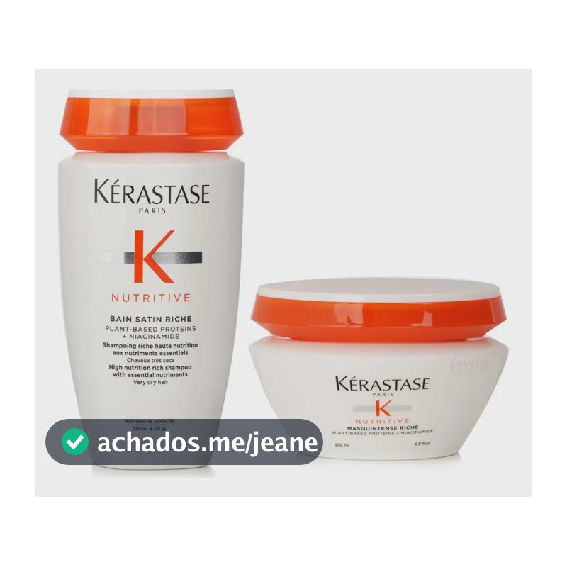 Nutritive Bain Satin Riche Shampoo 250ml + Masquintense Riche Máscara 200ml Kit Kérastase