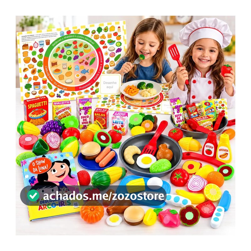 Kit Brinquedo Comidinha Infantil Frutas Velcro Frigideira 30 peças