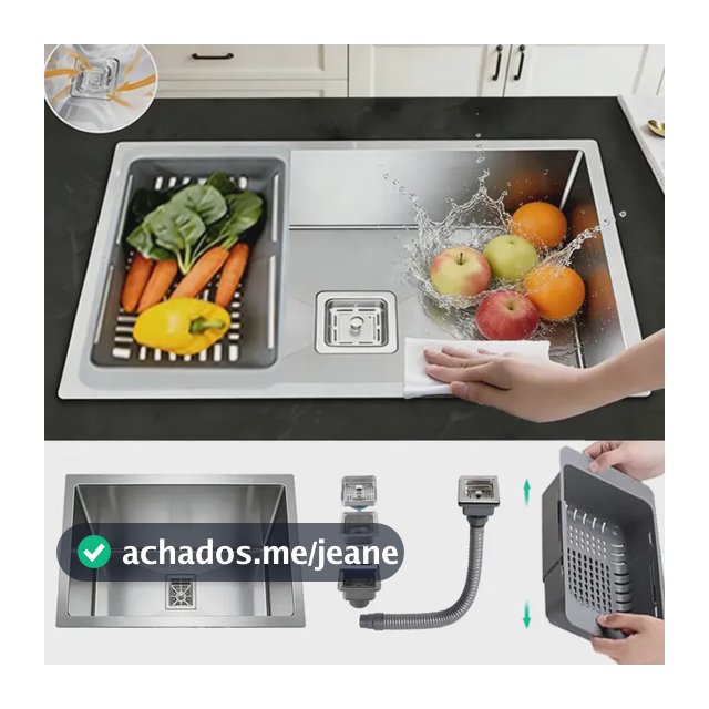 Cuba Inox 304 Gourmet Cozinha Quadrada 60x40cm + Acessórios Prateado