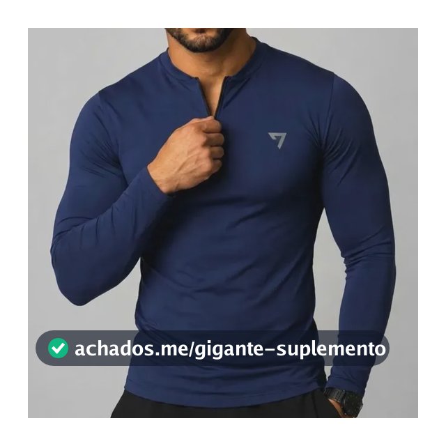 Camisa Térmica Masculina Segunda Pele Manga Longa Com Zíper Azul-marinho G
