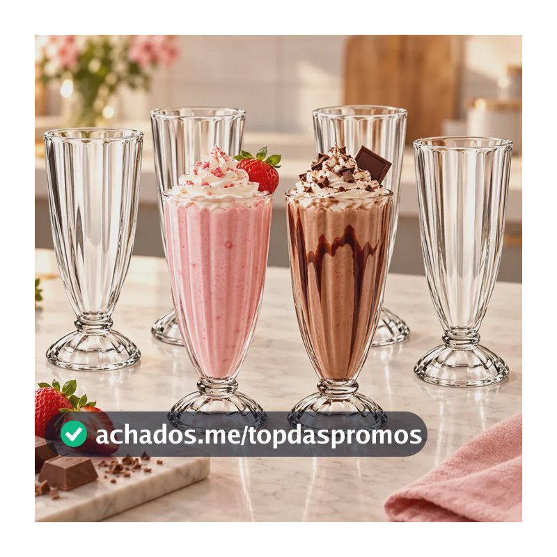 Kit 6 Taças Copo Vidro Milkshake 360ml Resistentes Elegantes Transparente