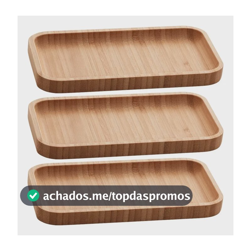 Kit 3 Bandejas De Bambu Retangular Para Cozinha 20x10cm Peti Lyor Hire