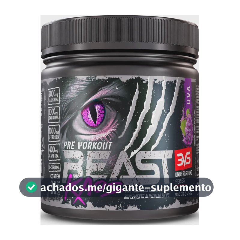 PRÉ TREINO BEAST KAOS 300g - Sabor Uva - Extra Forte com Citrulina, Beta Alanina, Cafeína, Arginina, Taurina e Tirosina