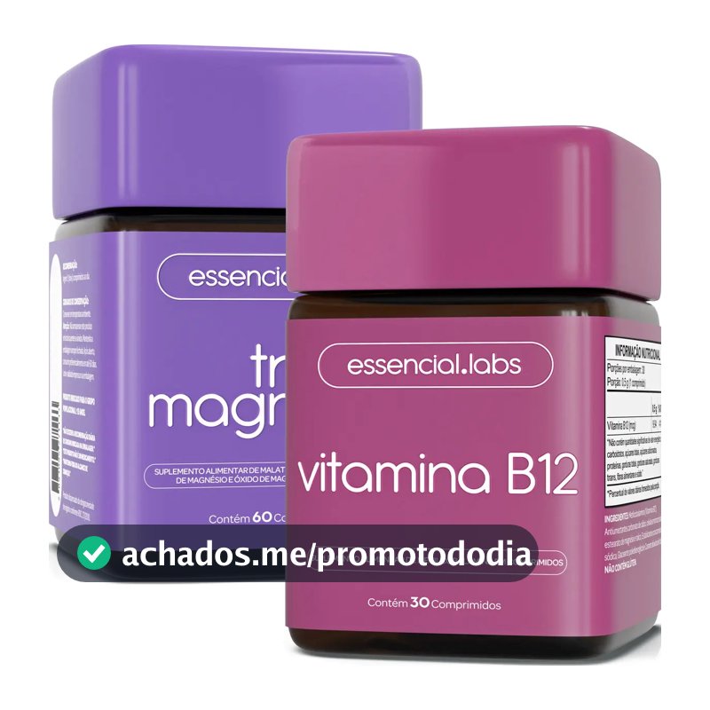 KIT TRI MAGNÉSIO contendo MAGNÉSIO DIMALATO, MAGNÉSIO BISGLICINATO e ÓXIDO DE MAGNÉSIO - 60 comprimidos + VITAMINA B12 Metilcobalamina - 30 doses