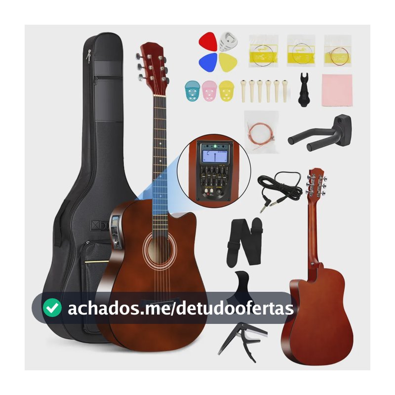 Kit 38 In Violão Acústico Eletroacústica Con Afinador Integradas + Estojo Para Destros Com Afinador Cor Marrom