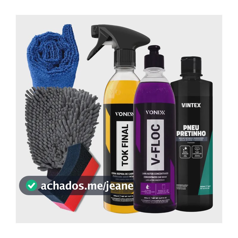 Kit Lavagem Vonixx Pneu Pretinho V-floc Cera Tokfinal Pincel