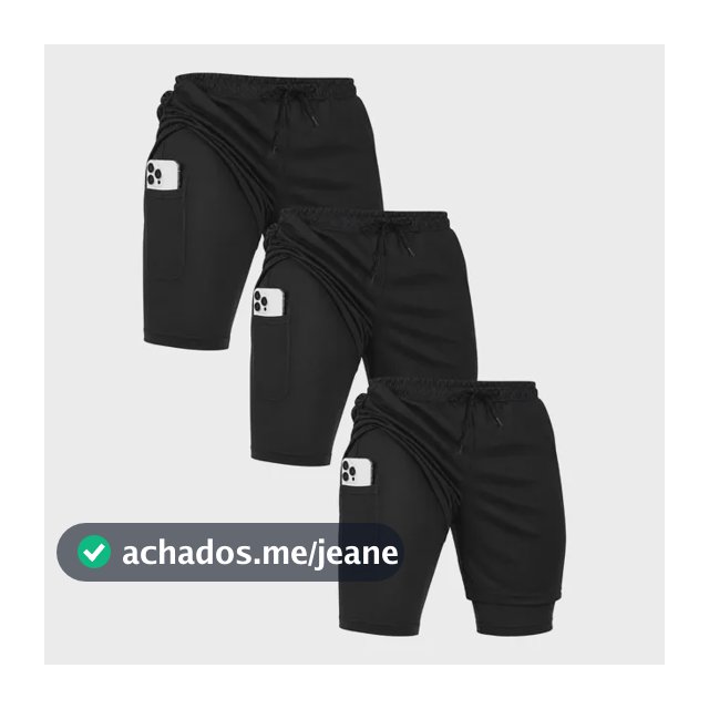 Kit 3 Shorts 2 Em 1 Academia Corrida Bermuda Duplo Com Bolso Preto / Preto / Preto Gg