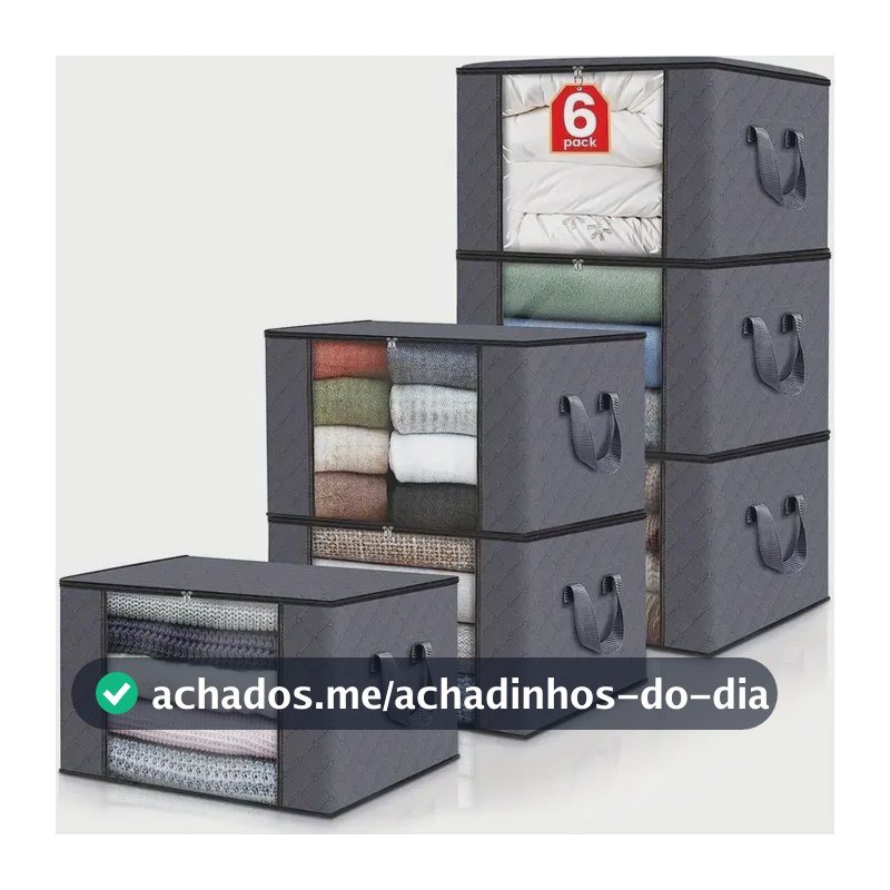 Kit6 Saco Organizador Guarda Roupa Dobrável Edredom Cobertor Cinza-escuro