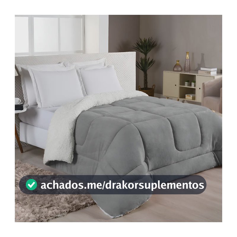 Edredom Sherpa Cobertor e Coberdrom Casal Queen Grosso Pele De Carneiro Dupla Face Cinza Super Quente Casa Laura Enxovais