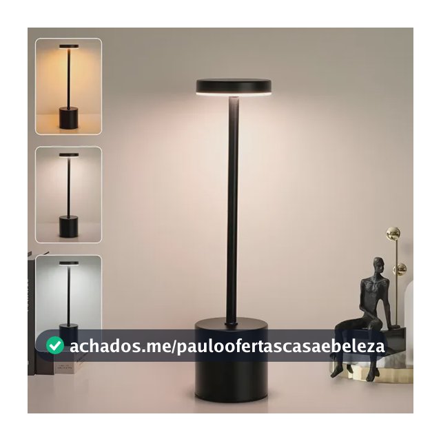 Luminária Mesa Abajur Led Fio Dimerizável Recarregável Sem Preto