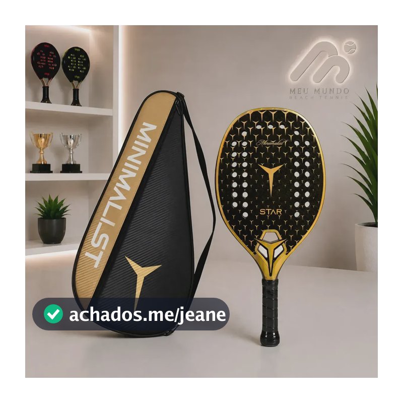 Raquete Beach Tennis Minimalist Star 2026 Carbono 3k Dourado + Capa Premium