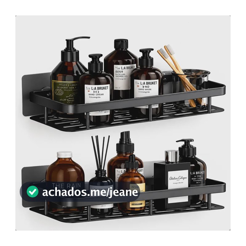 Kit 2 Suporte Porta Shampoo Sabonete Prateleira Banheiro Adesivo Parede Sem Furar Box Luxo Cor Preto Homeroarte