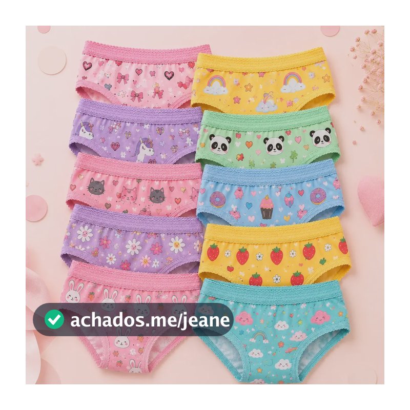 Kit 10 Calcinhas Infantil Menina Forro Algodão Estampadas Multicolorido Estampa G