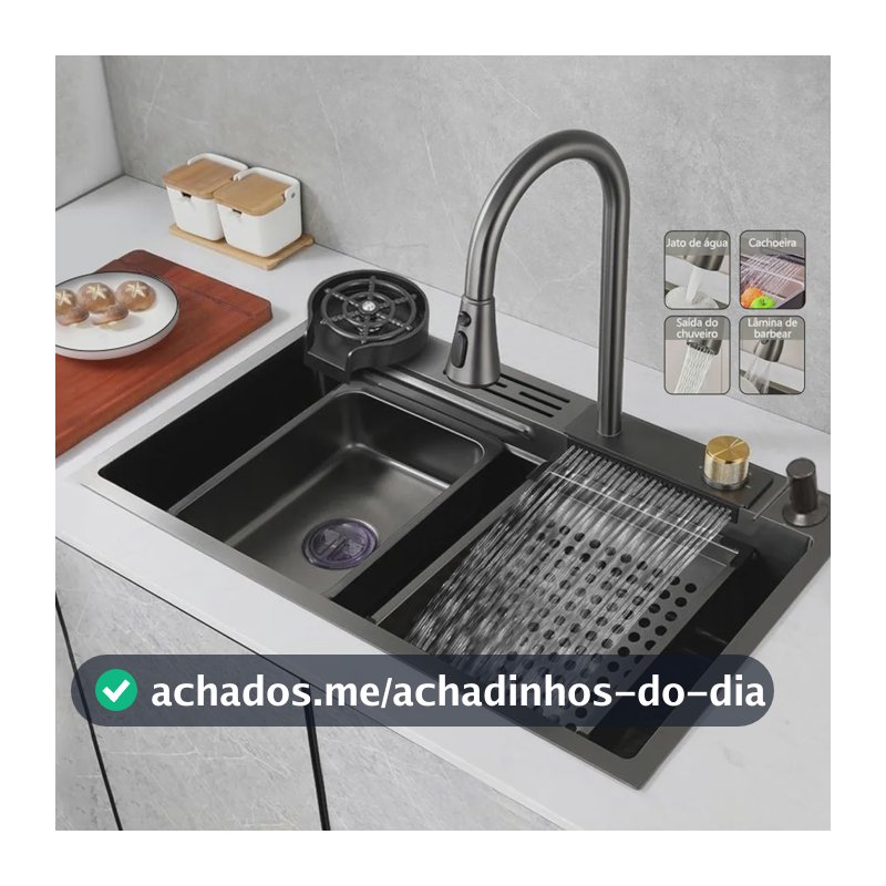 Cuba Pia De Cozinha Gourmet Inox 304 Com Torneira Acessórios Preto