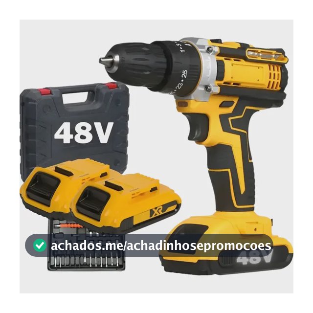 Parafusadeira Furadeira 48v Profissional +2 Baterias +maleta Amarelo 127/220v