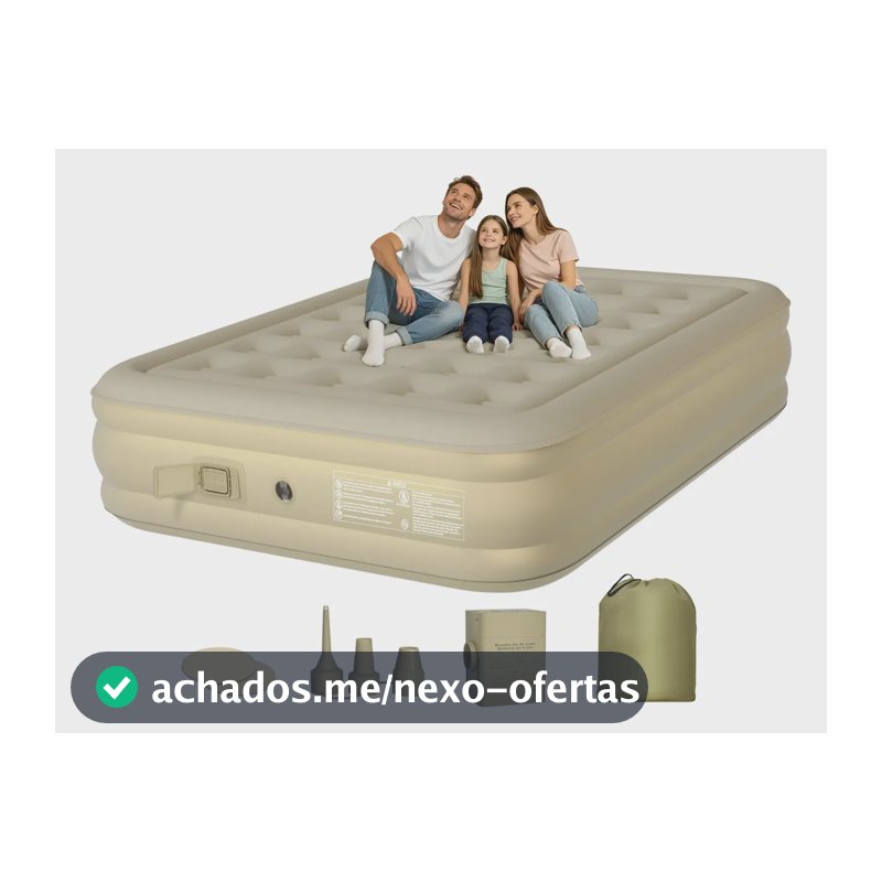 Ecozendsy Colchão Inflável Casal Queen Size com Bomba Elétrico Recarregável Embutida Portátil 203x150x45cm