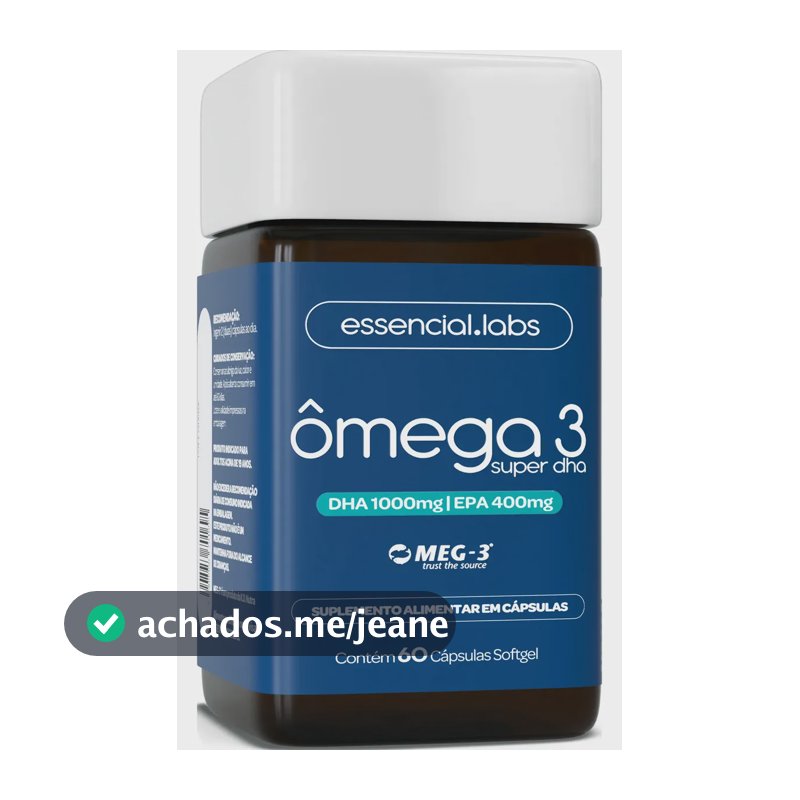 Ômega 3 Super DHA Essencial Labs com MEG-3, 1000mg DHA e 400mg EPA em Cápsulas