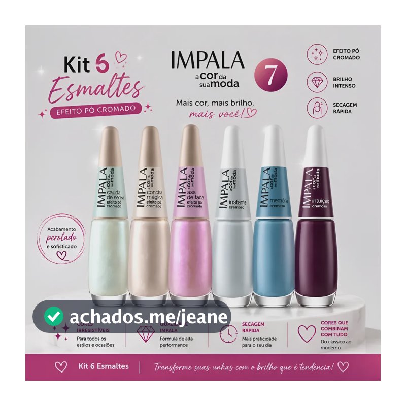 Impala Kit 6 Esmaltes Lançamento Efeito Pó Cromado Moda 7 Azul-claro