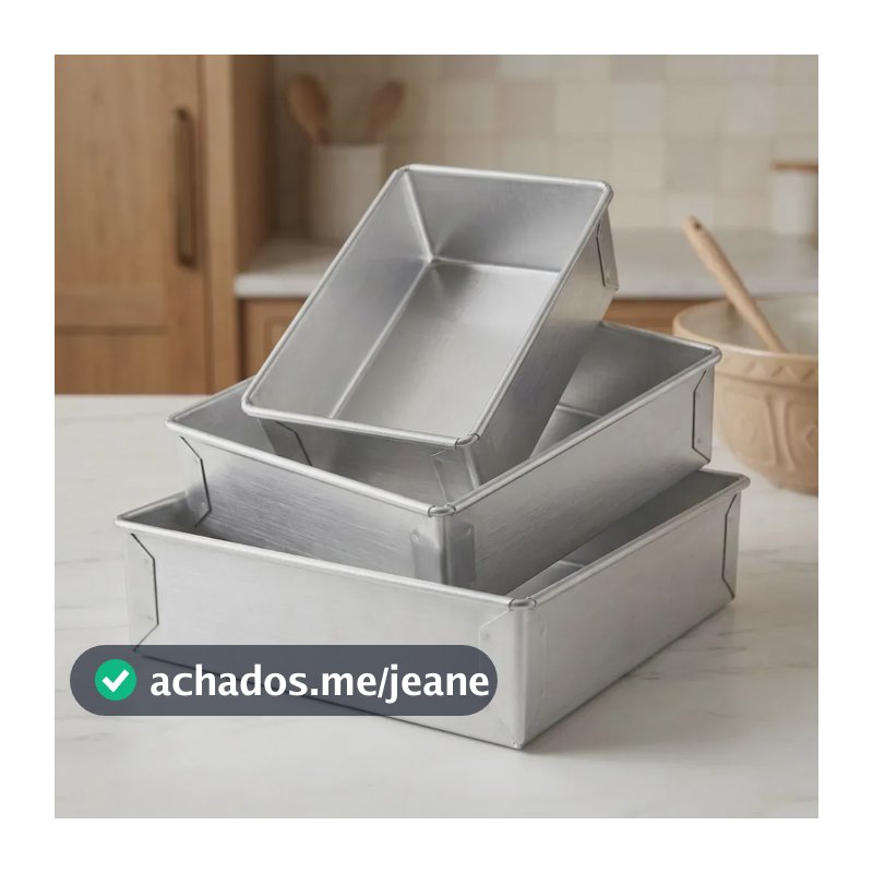 Kit 3 Formas De Bolo Retangular Alta 10 Cm Aluminio Cinza