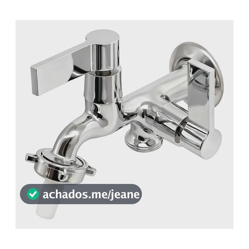 Torneira Tanque Máquina Lavar Casa Premier Duo 2 Saída Metal Prateado Cromado