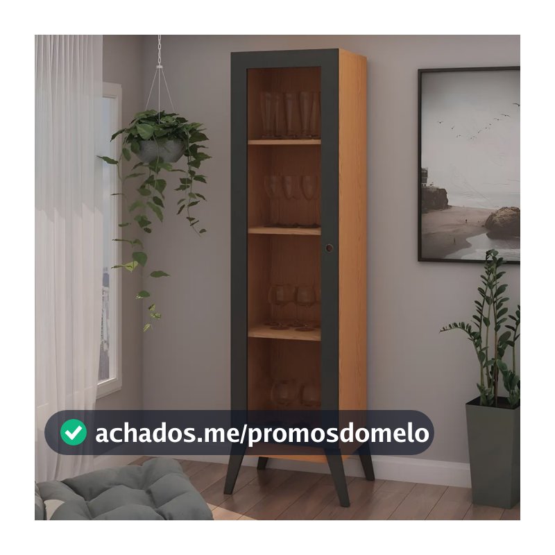 Cristaleira 1 Porta De Vidro Com Pés Em Madeira Maciça Wt