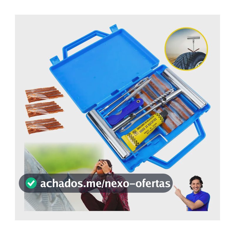 Kit Reparo Pneu Sem Câmara + Maleta 15 Remendos Moto E Carro