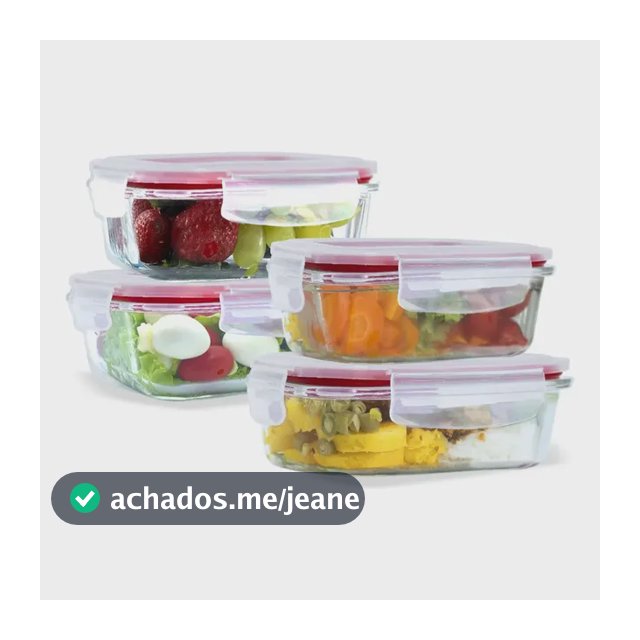 Kit 4 Potes Vidro Hermético 370ml + 640ml Marmita Papinha