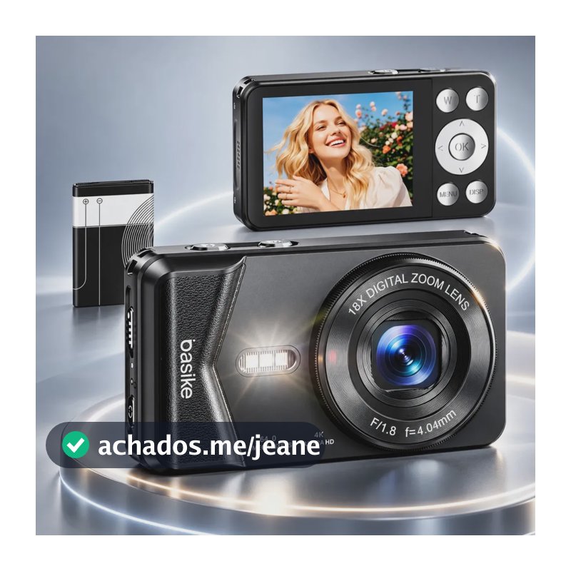 Basike Câmera Digital Portátil 18X Zoom, Câmera Para Vlogs Com Foco Automático E 4k De Pixels, Com Flash E Filtro, Estabilização De Imagem, Para Adolescentes, Iniciantes, Vlog, Viajes Cor Preto