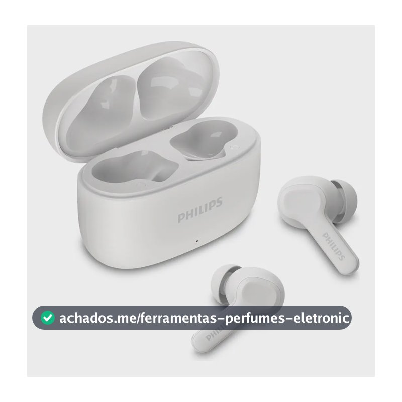 Fone de ouvido sem fio TWS Philips TAT1109WT/00 na cor branca, com bluetooth, microfone, tecnologia IPX4