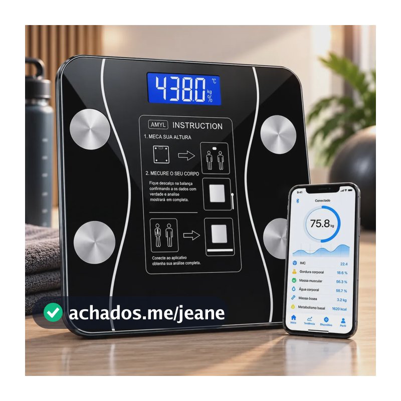 Balança Digital Bioimpedância Profissional Smart IMC Bluetooth Corporal De Banheiro Academia App Para Android E Para Ios Kateluo Cor Preto