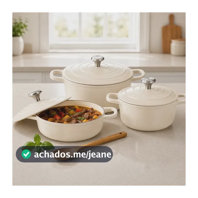 Jogo 3 Panelas Cerâmica Caçarola Antiaderente Aluminio Indução Tampa Creme