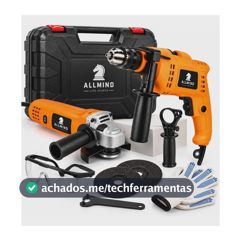 Kit Kamaré Furadeira Parafusadeira Impacto + Esmerilhadeira Lixadeira Angular Allmind Potente 110v Maleta