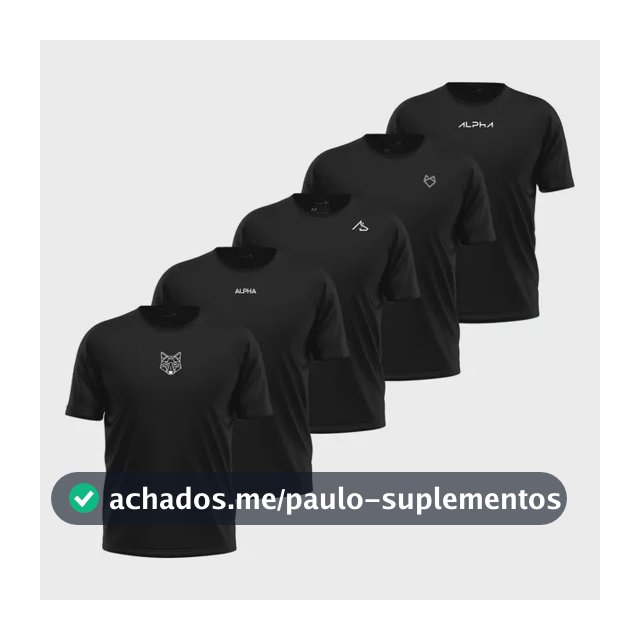 Kit 5 Camisetas Dry All Black Alpha
