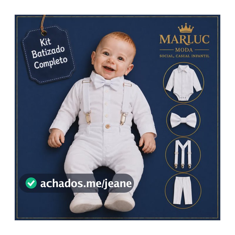 Conjunto Batizado Bebê Branco Roupa Social Pajem Suspensório Branco G