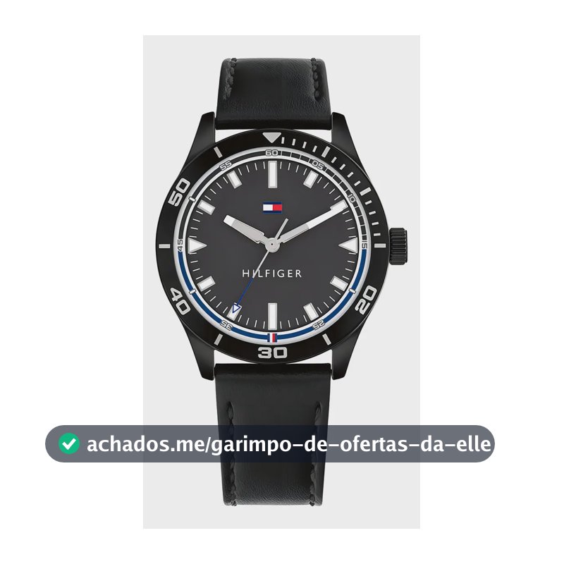 Relógio Masculino de Couro de Quartzo Preto Tommy Hilfiger