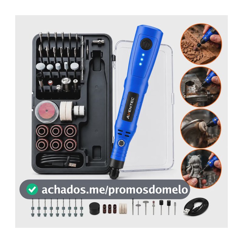 Mini Retífica Portátil Kit Profissional 76 em 1 Potente Sem fio Recarregável