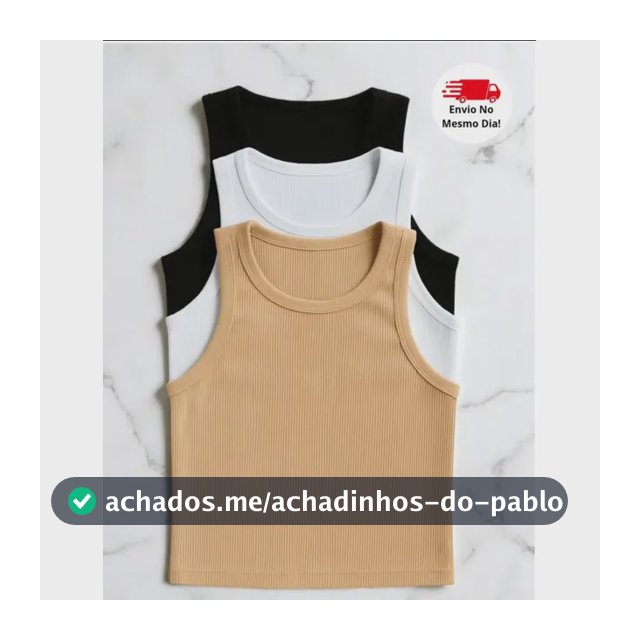 Kit 3 Peças Regata Cropped Feminina Básica Canelada